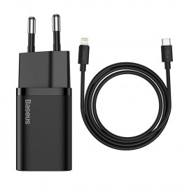 Baseus Travel Charger set Super Si 1C QC (With Simple Wisdom Cable Type-C to Lightning 1m) 20W EU Black (TZCCSUP-B01) (BASTZCCSU