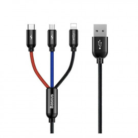 Baseus Three Primary Colors 3-in-1 Braided USB to Lightning / Type-C / micro USB Cable 3A Μαύρο 1.2m (CAMLT-BSY01) (BASCAMLT-BSY