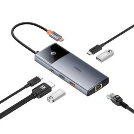 Baseus Docking Station 6σε1 Metal Gleam II Series USB-C σε 2xUSB 3.0 +USB-C + HDMI + USB-C PD + Ethernet RJ45 Γκρι (B00061802813
