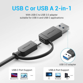 VENTION 4-Port USB 3.0 Hub with Type-C & USB 3.0 2-in-1 Interface and Power Supply 0.15M Black ABS Type (CHTBB) (VENCHTBB)