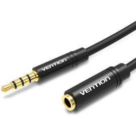 VENTION Cotton Braided 3.5mm Audio Extension Cable 3M Black Metal Type (BHBBI) (VENBHBBI)