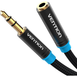 VENTION Cotton Braided 3.5mm Audio Extension Cable 3M Black Metal Type (VAB-B06-B300-M) (VENVAB-B06-B300-M)