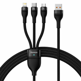 Baseus 3in1 USB Cable Flash Series, USB-C + Micro USB + Lightning, 100w, 1.2m Black (CASS030001) (BASCASS030001)