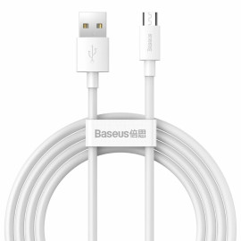 Baseus Simple Wisdom Data Cable Kit USB To Micro 2.1a 2pcs/set 1.5m White (TZCAMZJ-02) (BASTZCAMZJ-02)