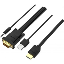 VENTION HDMI to VGA Cable with Audio Output & USB Power Supply 3M Black (ABIBI) (VENABIBI)