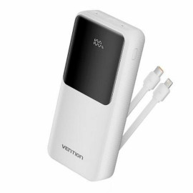 VENTION 20.000mAh Power Bank (Micro-USB + USB-C + USB-A + USB-A) with Built-In Type-C and Lightning Cables 22.5W White Led Displ