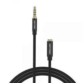VENTION Cotton Braided TRRS 3.5mm Male to 3.5mm Female Audio Extension Cable 3M Black Aluminum Alloy Type (BHCBI) (VENBHCBI)