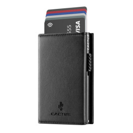 Cactus Premium Πορτοφόλι Δερμάτινο 3πλο με καρτοθήκη RFID Μαύρο