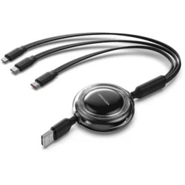 VENTION 3-in-1 USB 2.0 Type-A Male to USB-C Male + USB-C Male + Lightning Male 3.5A Retractable Cable 1.1M Pink (TRJPBE) (VENTRJ