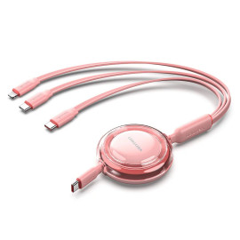 VENTION 3-in-1 USB 2.0 Type-C Male to USB-C Male + USB-C Male + Lightning Male 5A Retractable Cable 1.1M Pink (TRKPBE) (VENTRKPB