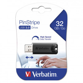 VERBATIM USB DRIVE 3.0 32GB PINSTRIPE BLACK 49317