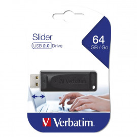 VERBATIM USB DRIVE 2.0 STORE ´N´ GO SLIDER 64GB BLACK