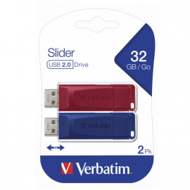 VERBATIM USB DRIVE 2.0 STORE ´N´ GO SLIDER 32GB (2 ΤΕΜ RED - BLUE)